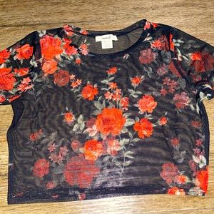 Embroidered Rose mesh shirt